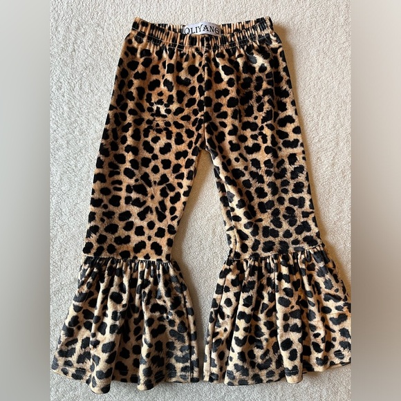 Velvet cheetah print bell bottoms, toddler size 2T. Elastic waist. - Picture 1 of 3
